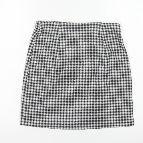 H&M Women Black Check Knee Length Straight Skirt Size S