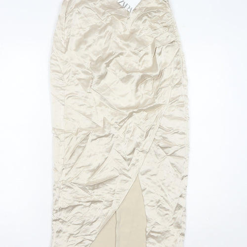 Zara Women’s Beige XS Wrap Midi Skirt High Rise Lined Slit