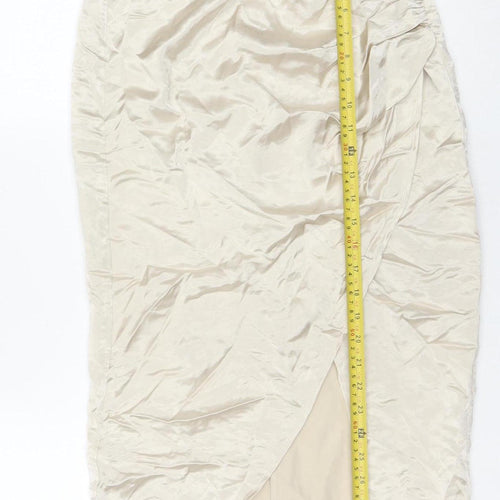 Zara Women’s Beige XS Wrap Midi Skirt High Rise Lined Slit