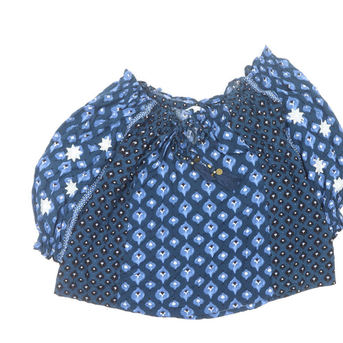 Monsoon Women’s Blue Bohemian Peasant Blouse Size S Tassel Off Shoulder