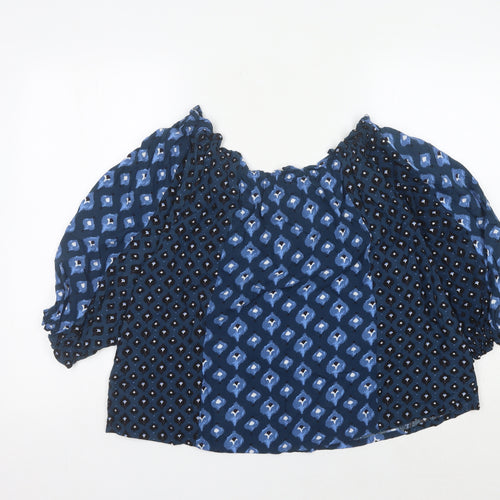 Monsoon Women’s Blue Bohemian Peasant Blouse Size S Tassel Off Shoulder