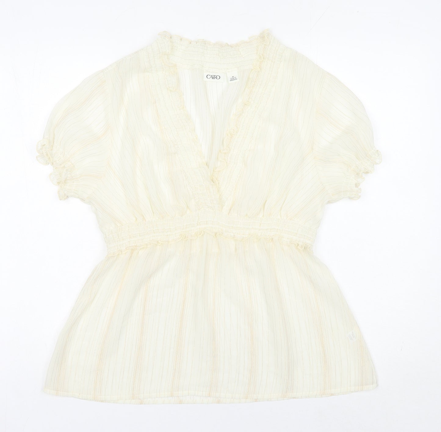 Cato Womens Ivory Ruffle V-Neck Chiffon Tunic Blouse M