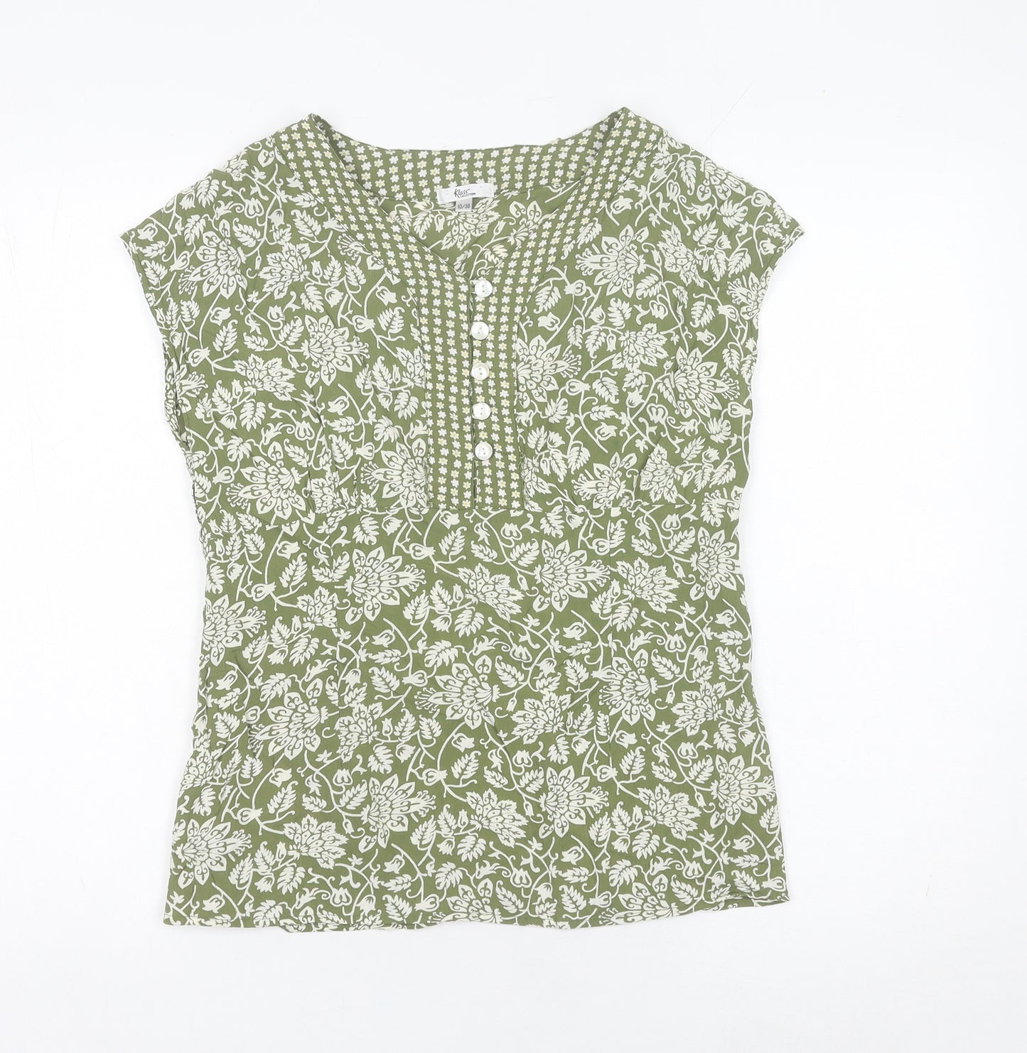 Klass Collection Women’s Green Floral Blouse Size 10 Short Sleeve