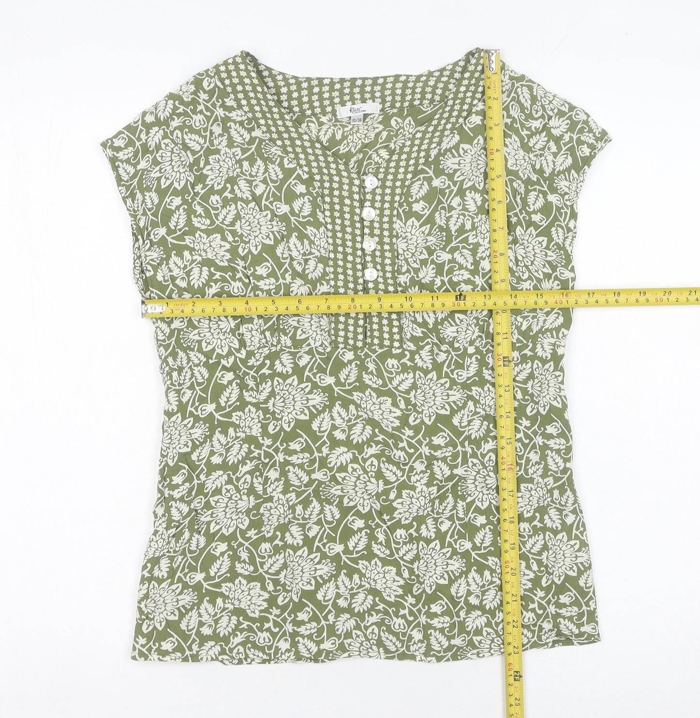 Klass Collection Women’s Green Floral Blouse Size 10 Short Sleeve