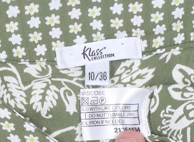Klass Collection Women’s Green Floral Blouse Size 10 Short Sleeve