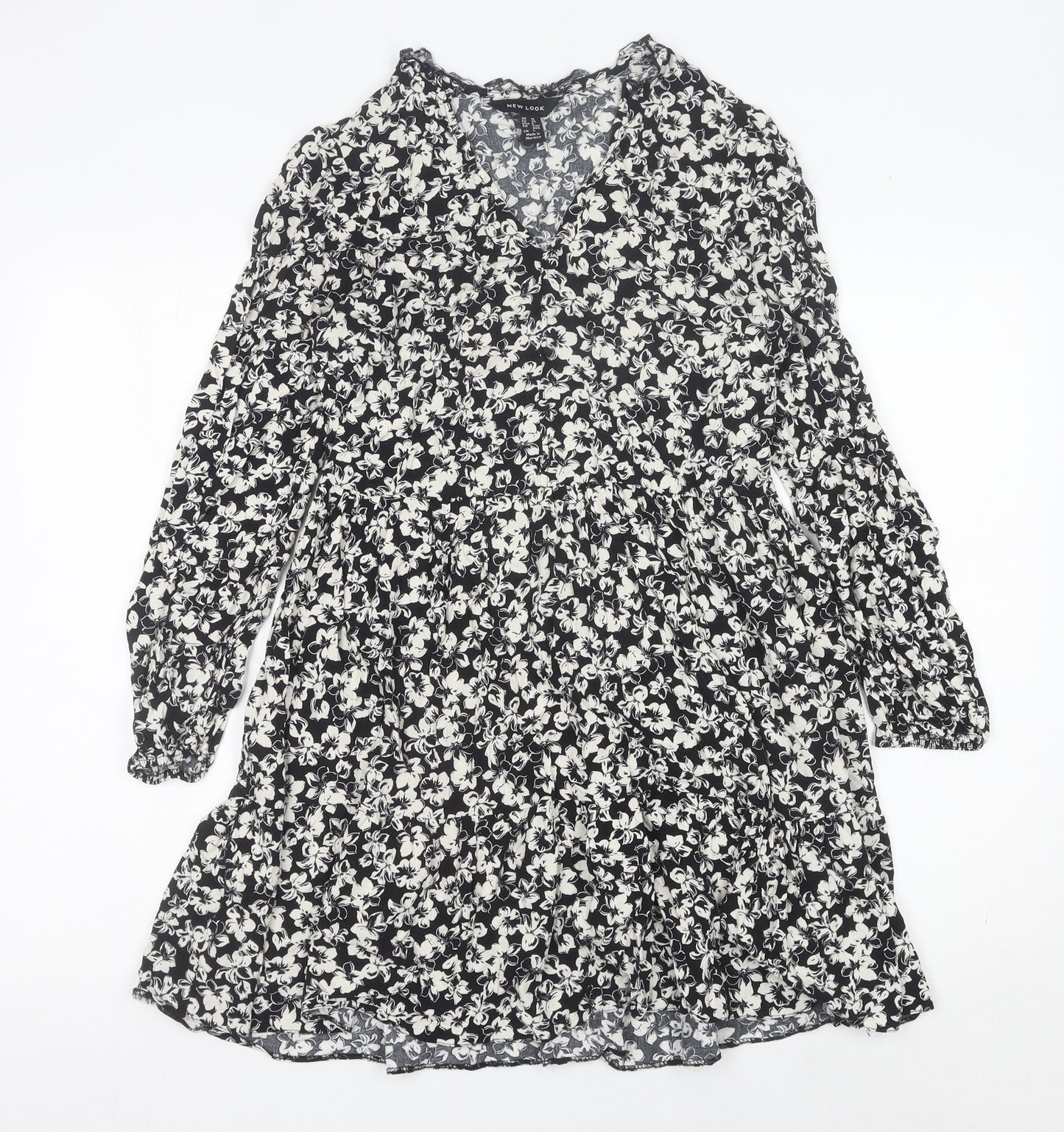 New Look Women’s Black Floral A-Line Short Dress Size 10