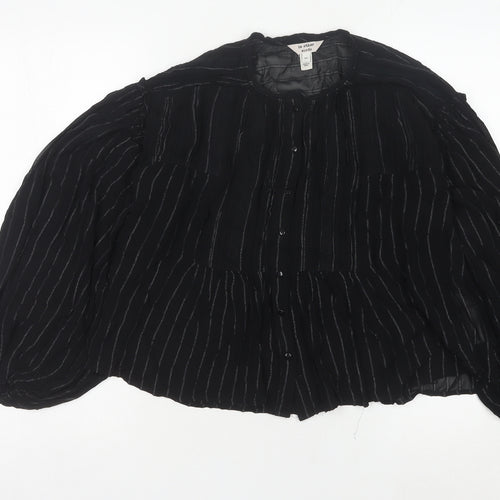 In Other Words Women’s Black Striped Long Sleeve Balloon Blouse XS