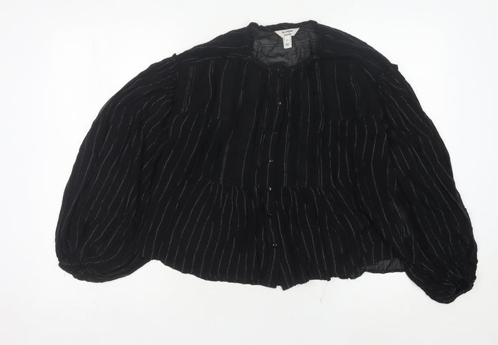 In Other Words Women’s Black Striped Long Sleeve Balloon Blouse XS