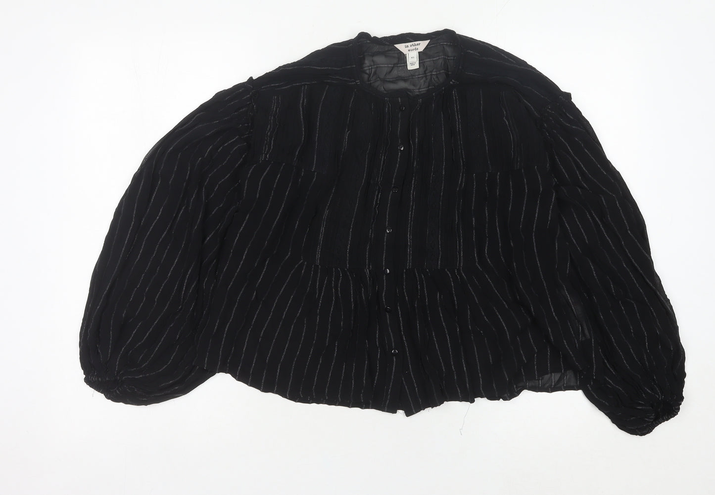 In Other Words Women’s Black Striped Long Sleeve Balloon Blouse XS