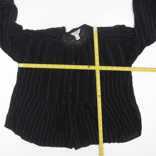 In Other Words Women’s Black Striped Long Sleeve Balloon Blouse XS