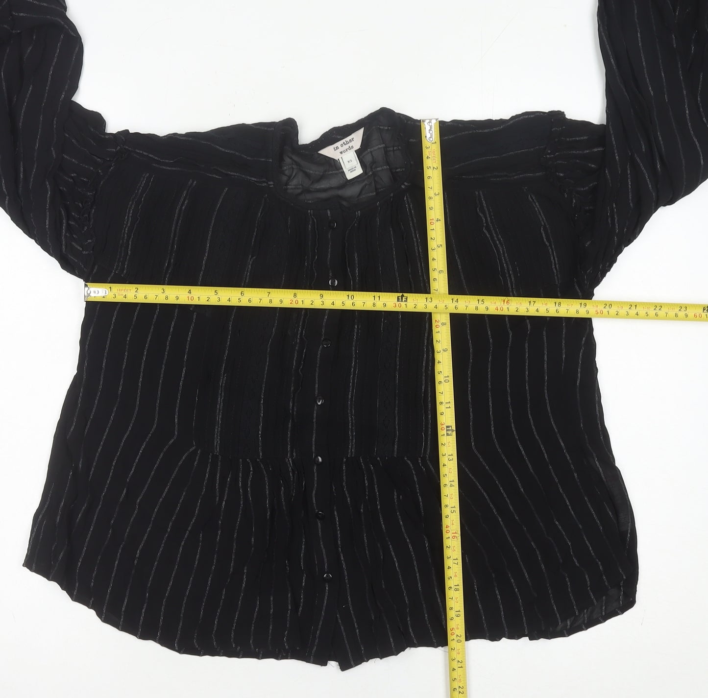In Other Words Women’s Black Striped Long Sleeve Balloon Blouse XS