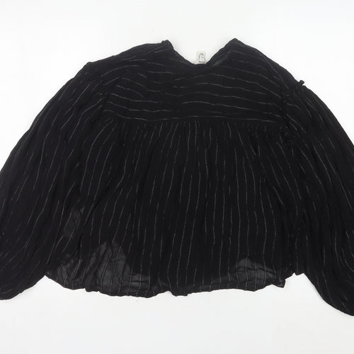 In Other Words Women’s Black Striped Long Sleeve Balloon Blouse XS