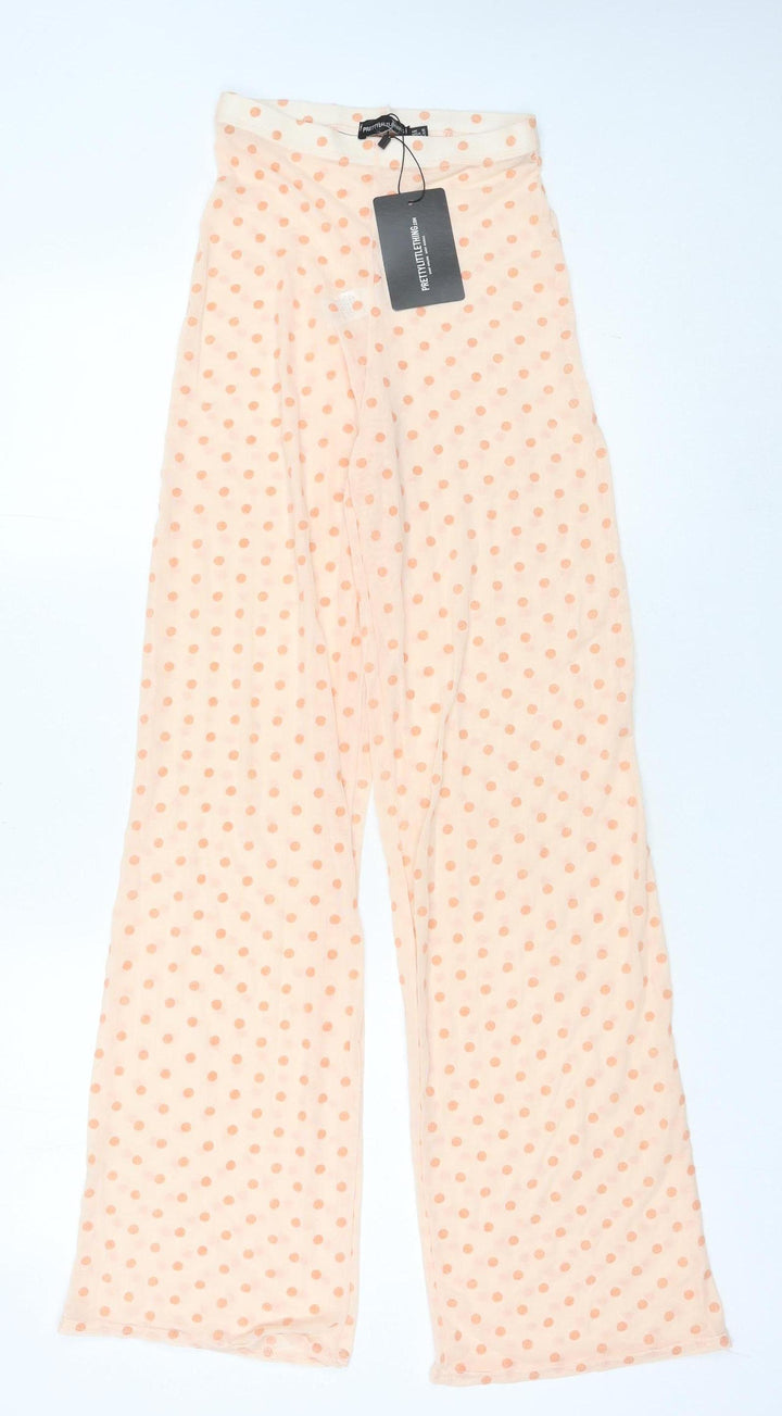 PrettyLittleThing Women’s Beige Polka Dot Wide-Leg Trousers Size 4