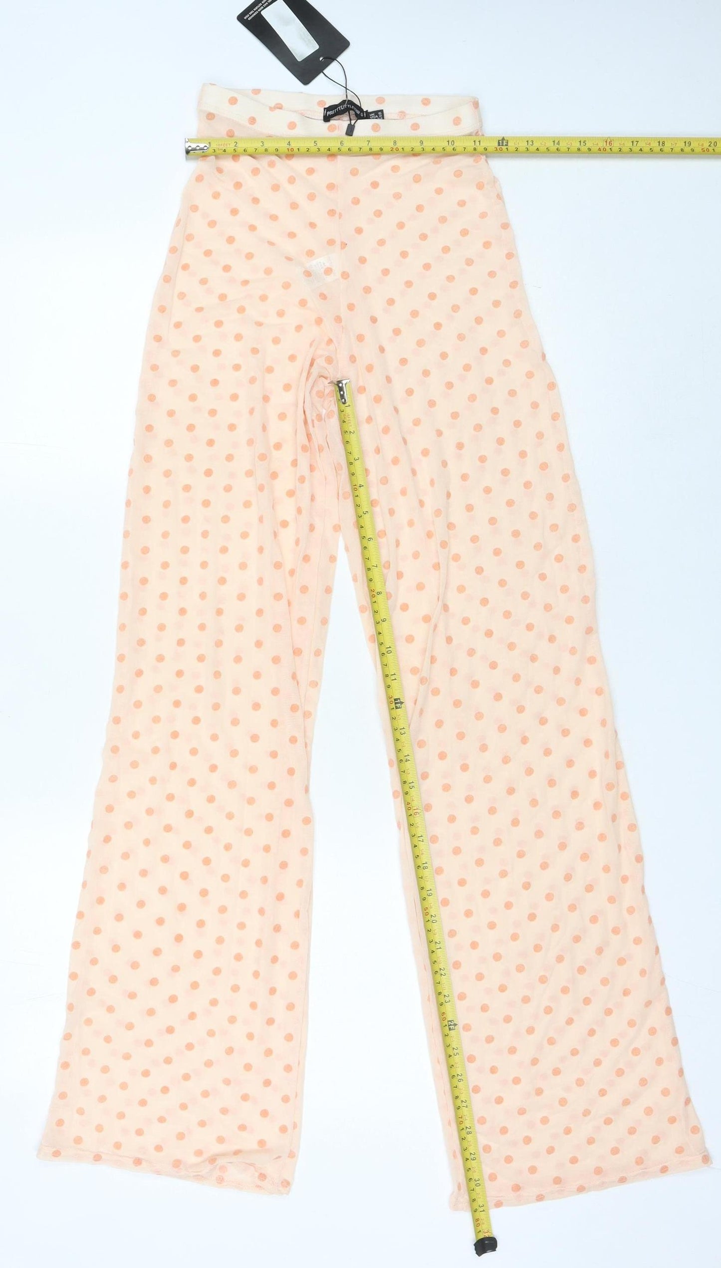 PrettyLittleThing Women’s Beige Polka Dot Wide-Leg Trousers Size 4