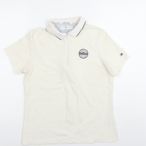 Tommy Hilfiger Men's Ivory Golf Polo Shirt M Embroidered Logo