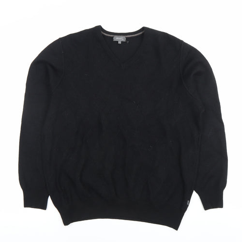 Wolsey Men’s Black Argyle V-Neck Pullover Jumper - Size L - Casual Winter