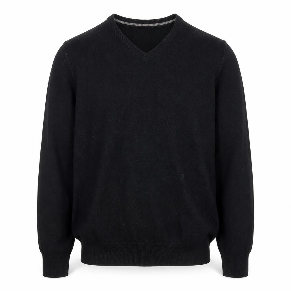 Front view of Wolsey Men’s Black Argyle V-Neck jumper -, size L, - Casual Winter