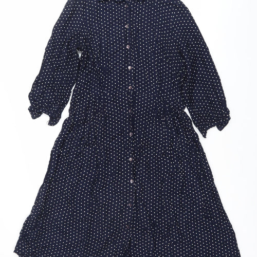 East Women’s Blue Polka Dot Midi Shirt Dress Size 10 Long Sleeve