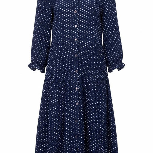 East Women’s Blue Polka Dot Midi Shirt Dress Size 10 Long Sleeve
