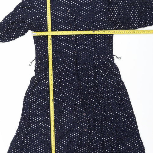 East Women’s Blue Polka Dot Midi Shirt Dress Size 10 Long Sleeve