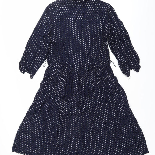 East Women’s Blue Polka Dot Midi Shirt Dress Size 10 Long Sleeve