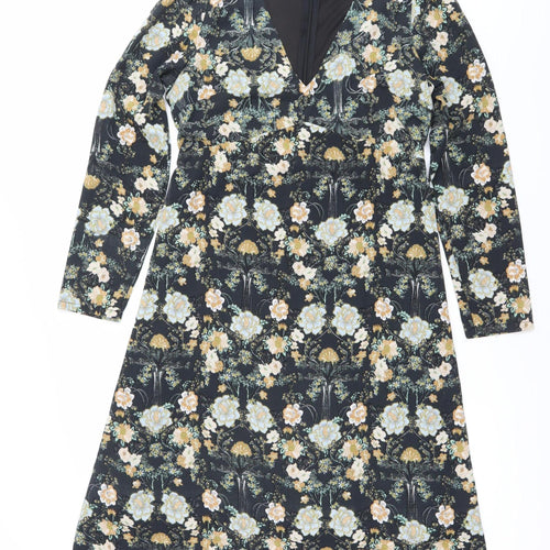 Boohoo Women's Multicoloured Floral Wrap Dress Size 10 Knee Length V-Neck