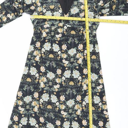 Boohoo Women's Multicoloured Floral Wrap Dress Size 10 Knee Length V-Neck
