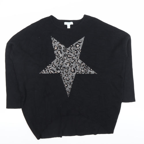 Blue Vanilla Women’s Black Beaded Star Leopard Jumper S