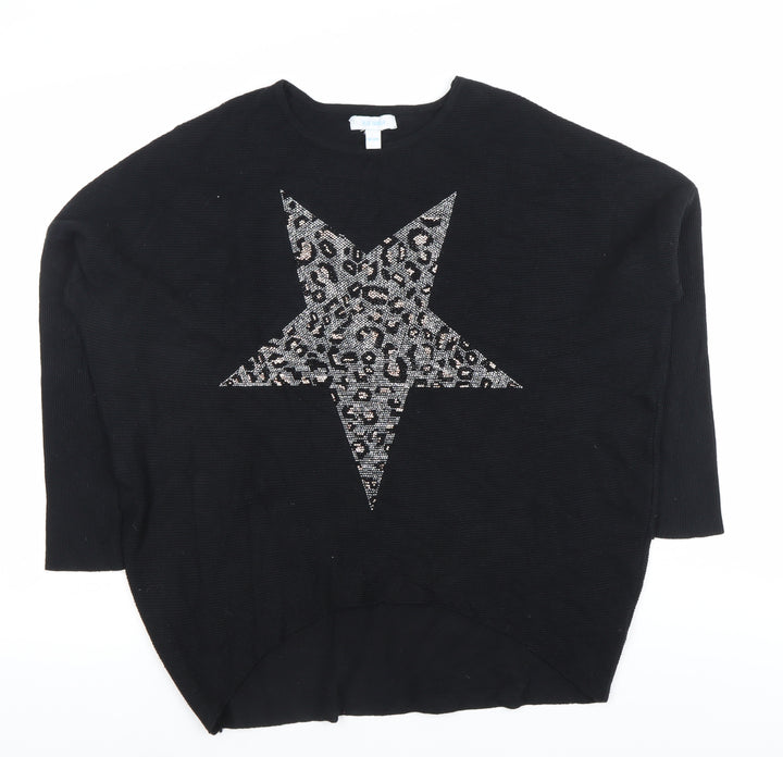 Blue Vanilla Women’s Black Beaded Star Leopard Jumper S