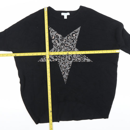 Blue Vanilla Women’s Black Beaded Star Leopard Jumper S