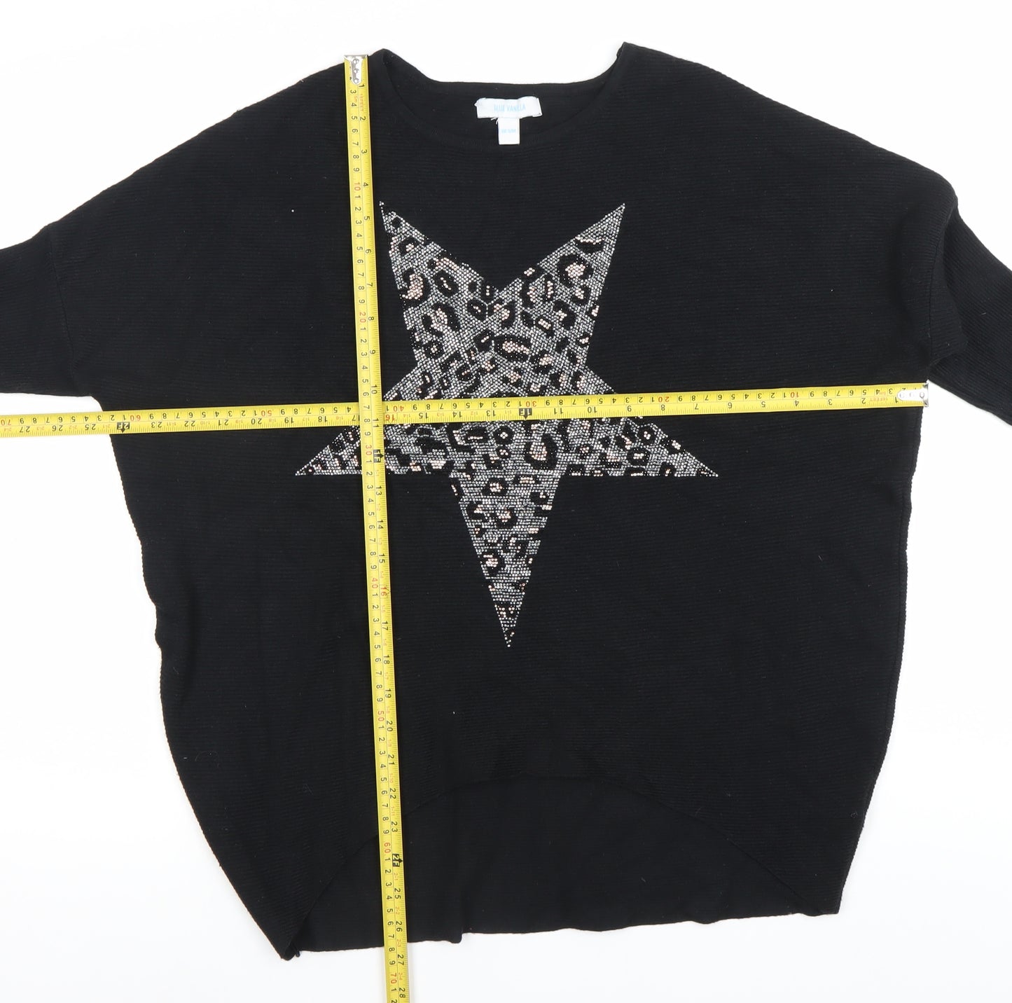 Blue Vanilla Women’s Black Beaded Star Leopard Jumper S