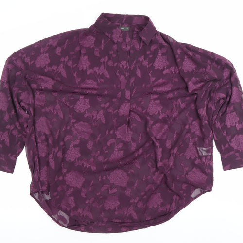 French Connection Women’s Purple Floral Long Sleeve Button-Up Shirt Size 8