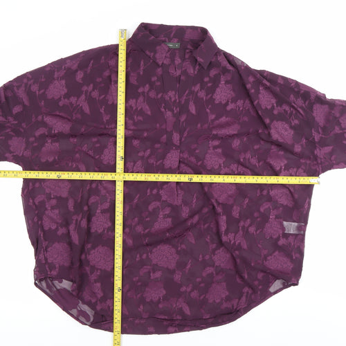 French Connection Women’s Purple Floral Long Sleeve Button-Up Shirt Size 8