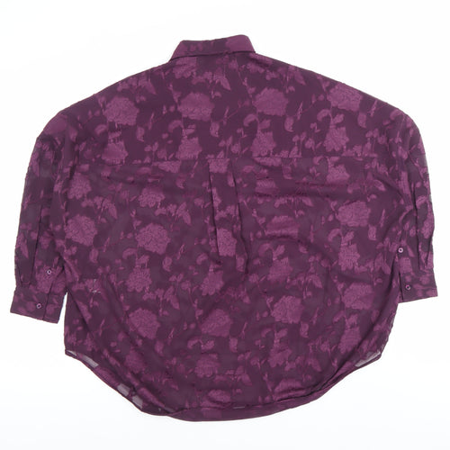 French Connection Women’s Purple Floral Long Sleeve Button-Up Shirt Size 8