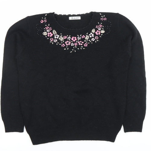 Berkert Women's Black Floral Embroidered Pullover Jumper Size 10
