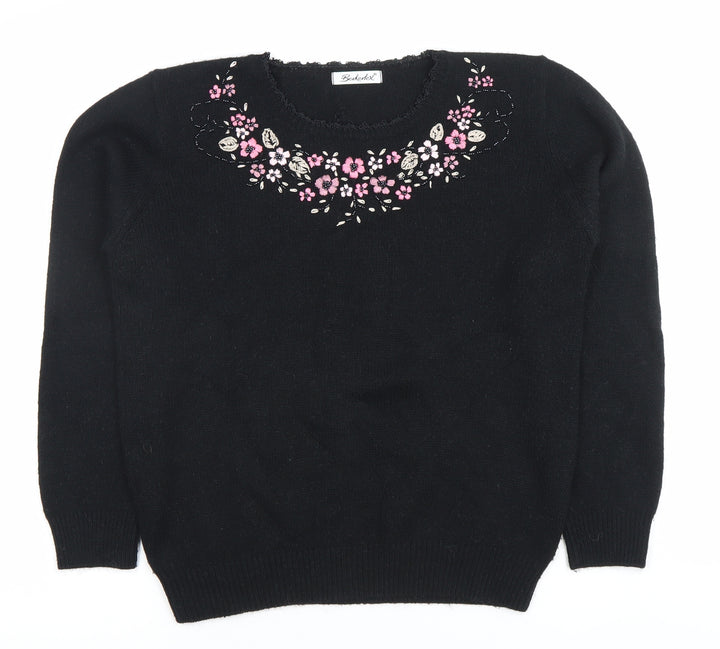 Berkert Women's Black Floral Embroidered Pullover Jumper Size 10