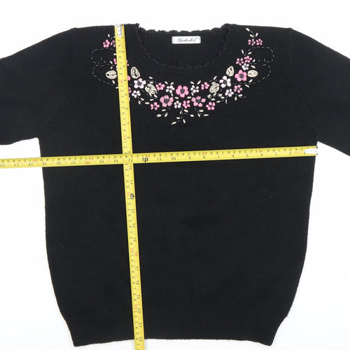 Berkert Women's Black Floral Embroidered Pullover Jumper Size 10