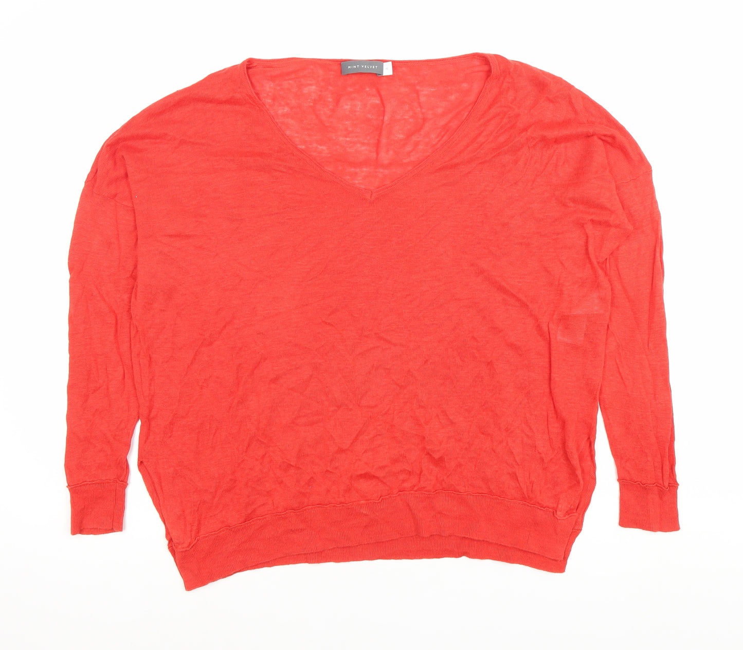 Mint Velvet Women's Red Linen V-Neck Pullover Jumper Size M