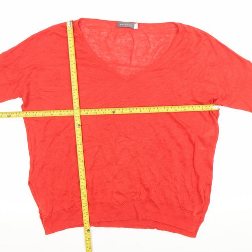 Mint Velvet Women's Red Linen V-Neck Pullover Jumper Size M