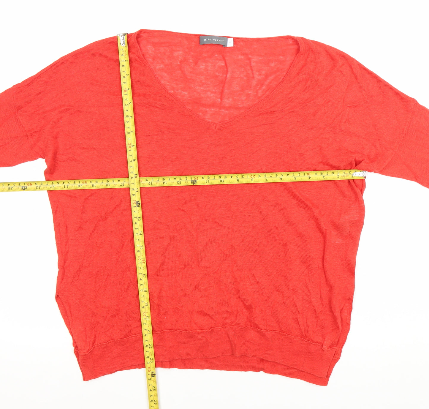 Mint Velvet Women's Red Linen V-Neck Pullover Jumper Size M