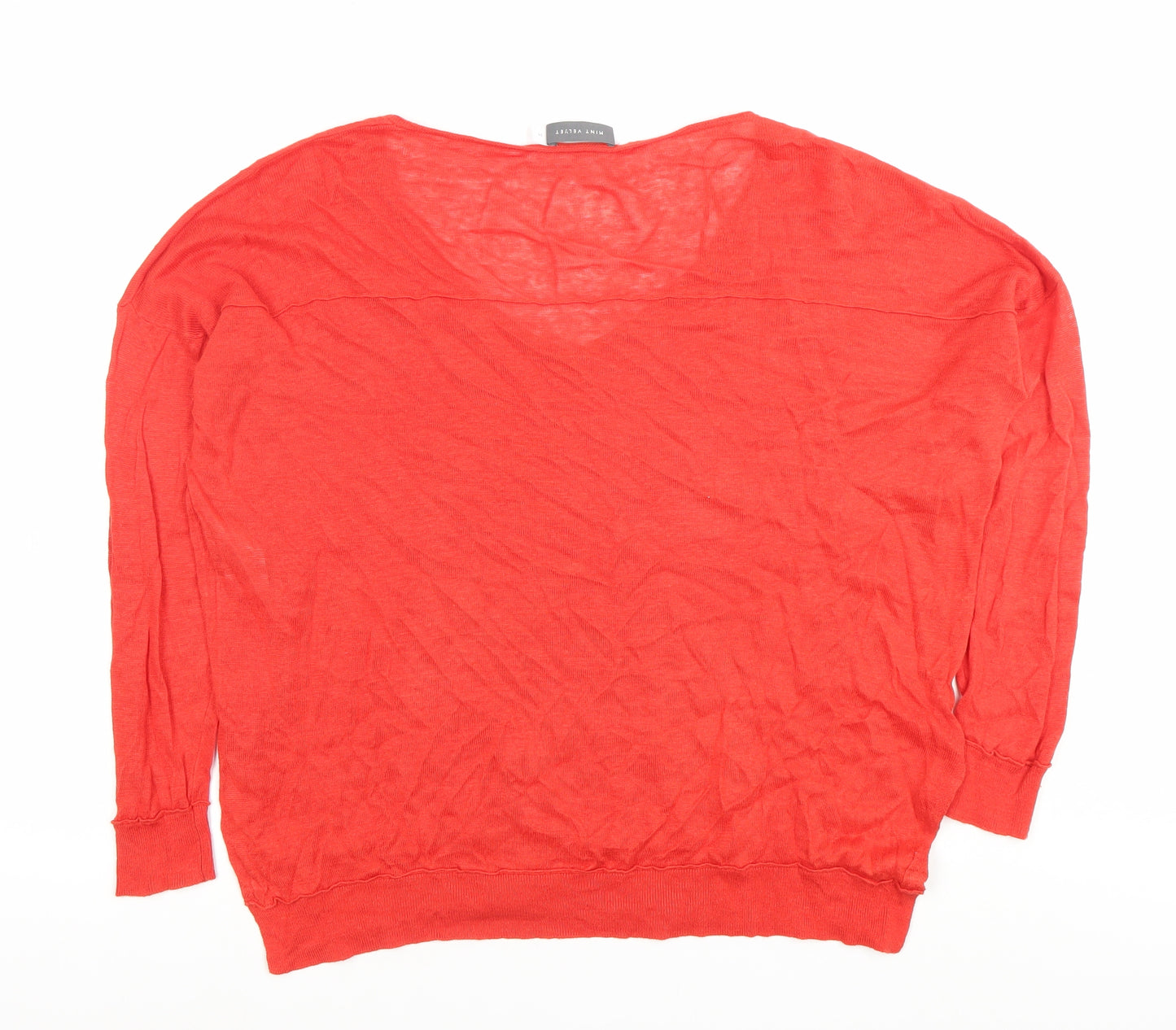 Mint Velvet Women's Red Linen V-Neck Pullover Jumper Size M