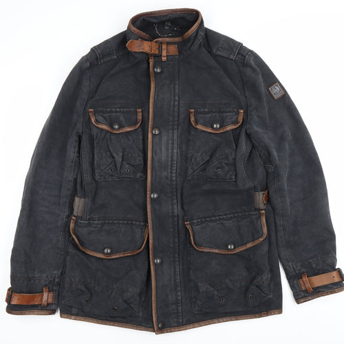 Belstaff Men's Black 38in Military Motorcycle Jacket Cotton Leather