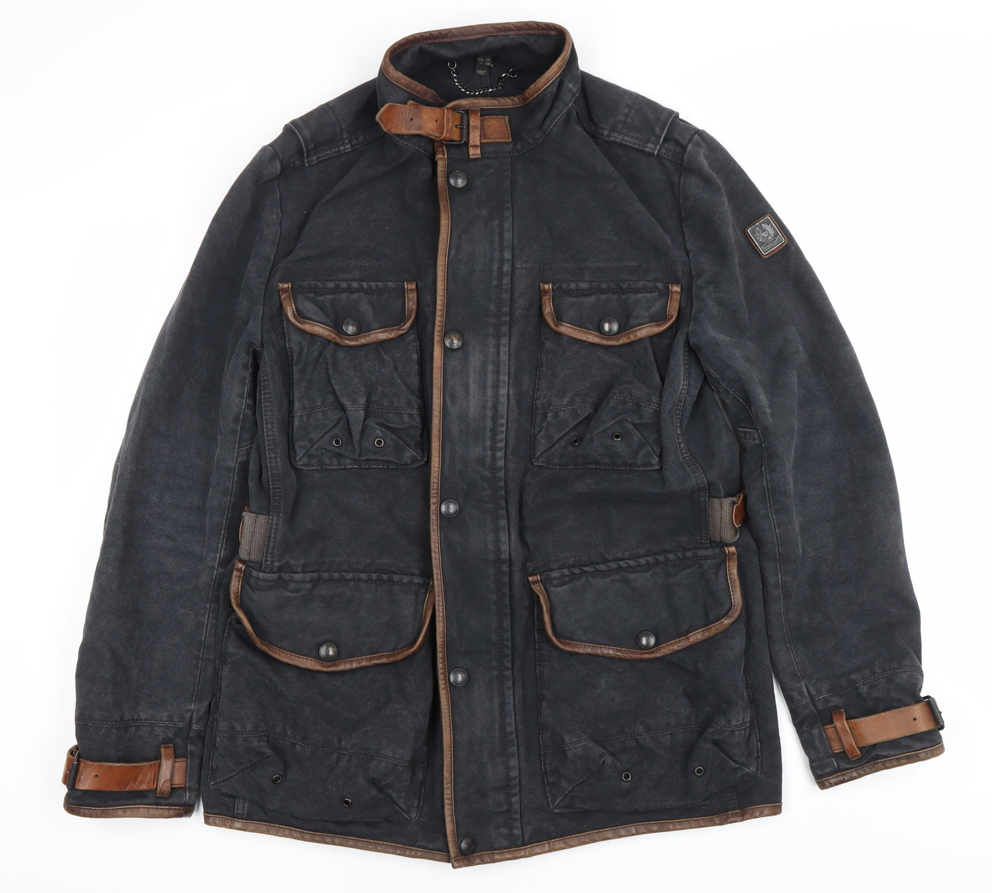 Belstaff Men's Black 38in Military Motorcycle Jacket Cotton Leather