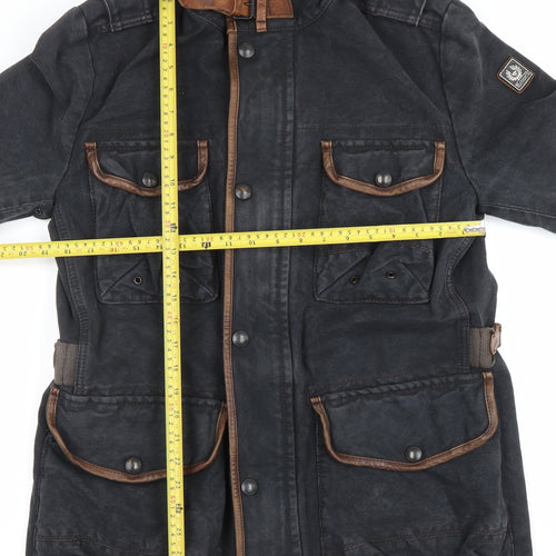Belstaff Men's Black 38in Military Motorcycle Jacket Cotton Leather