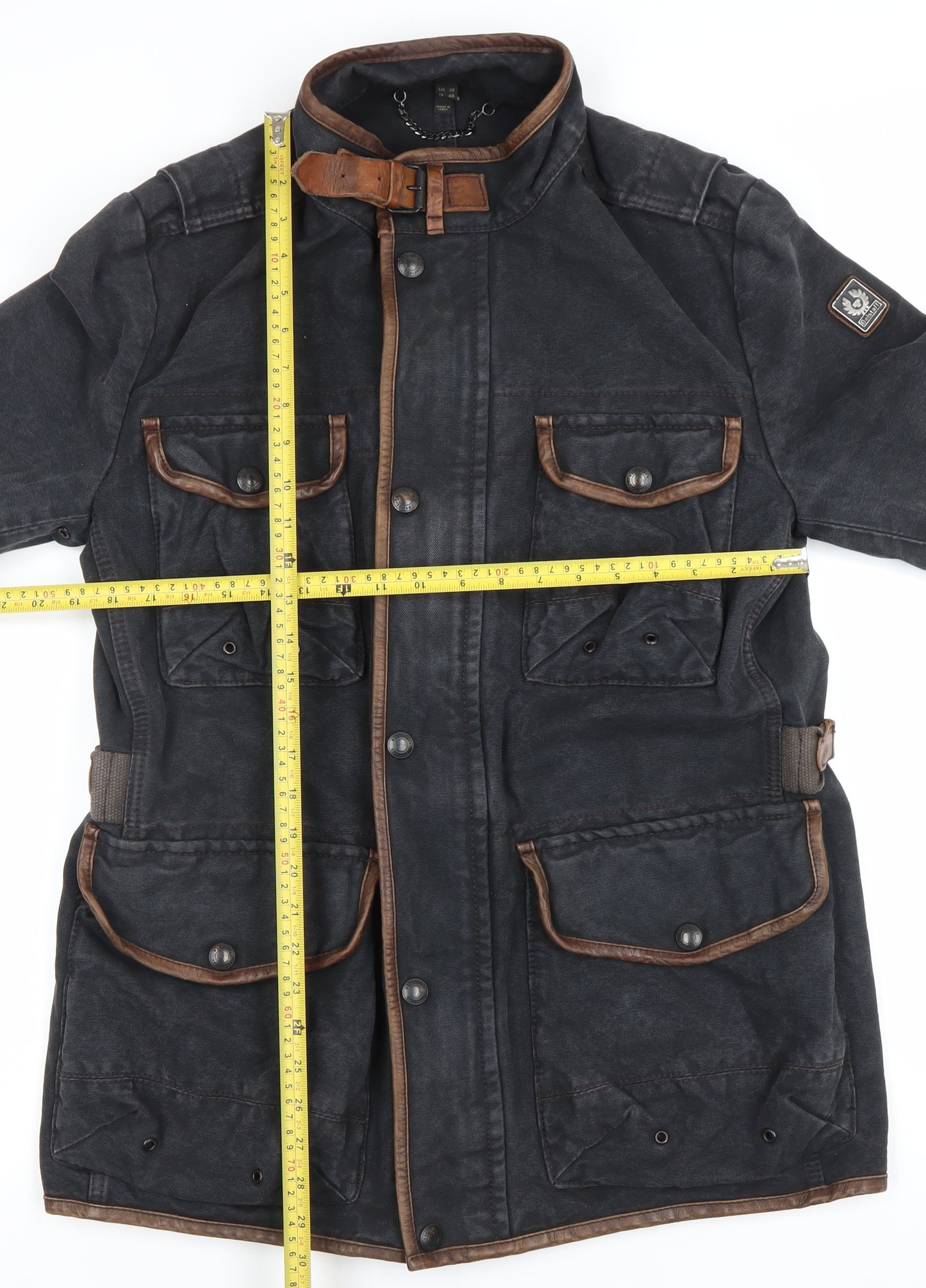 Belstaff Men's Black 38in Military Motorcycle Jacket Cotton Leather