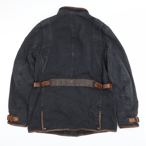 Belstaff Men's Black 38in Military Motorcycle Jacket Cotton Leather