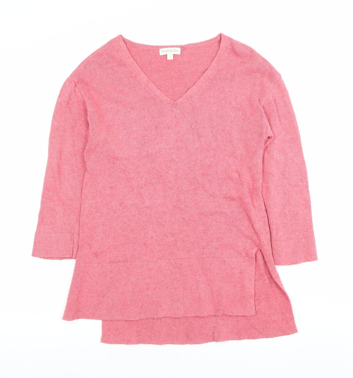 Monsoon Women’s Pink V-Neck Tunic Jumper S 3/4 Sleeve Knit
