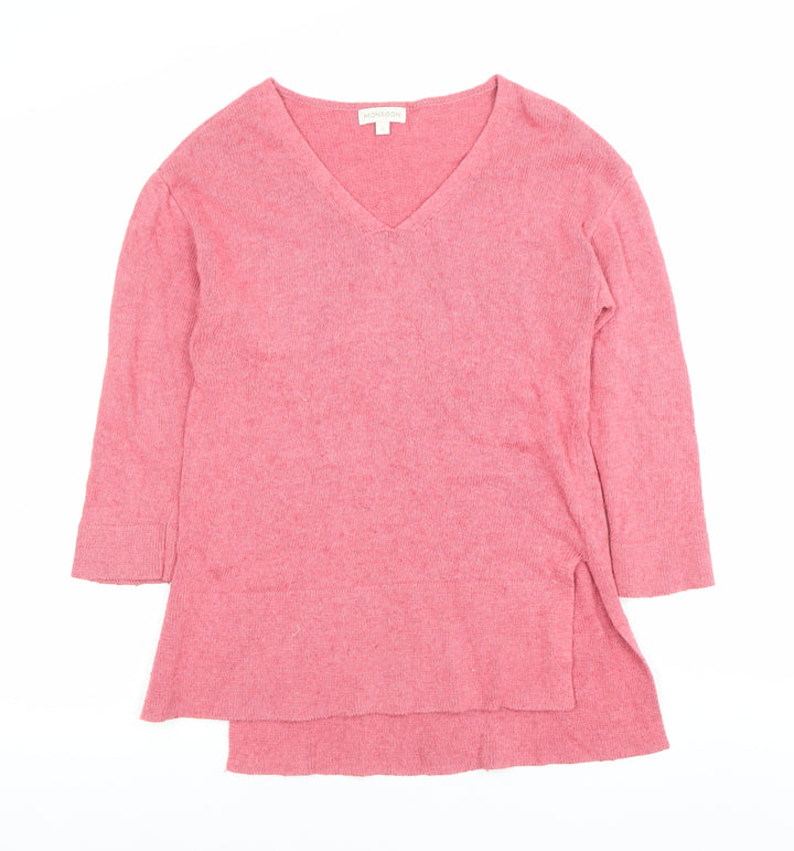 Monsoon Women’s Pink V-Neck Tunic Jumper S 3/4 Sleeve Knit