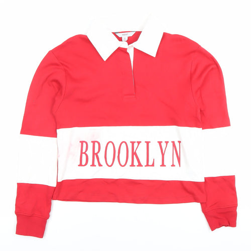 Next Women's Red Size 8 Collared Pullover Sweatshirt Brooklyn Print
