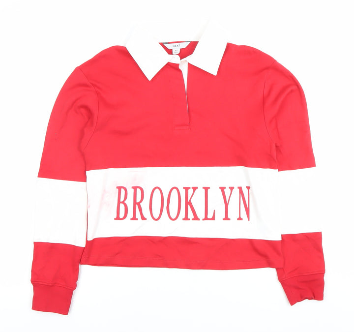 Next Women's Red Size 8 Collared Pullover Sweatshirt Brooklyn Print